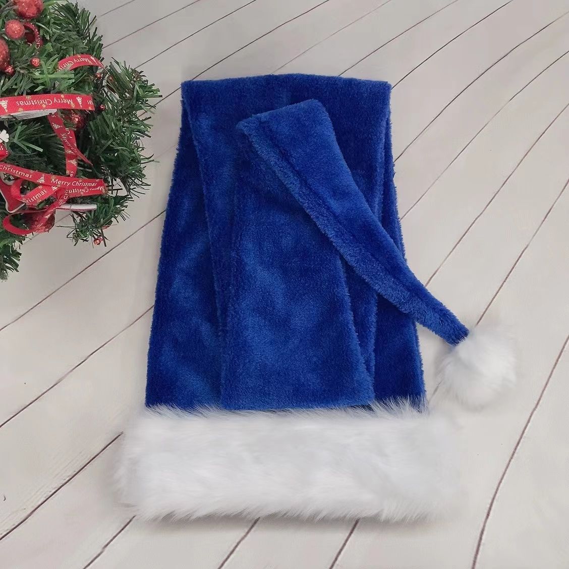 Extra Long Christmas Santa Hat Plush Christmas Decorations White Xmas Claus Cap For Party Costume