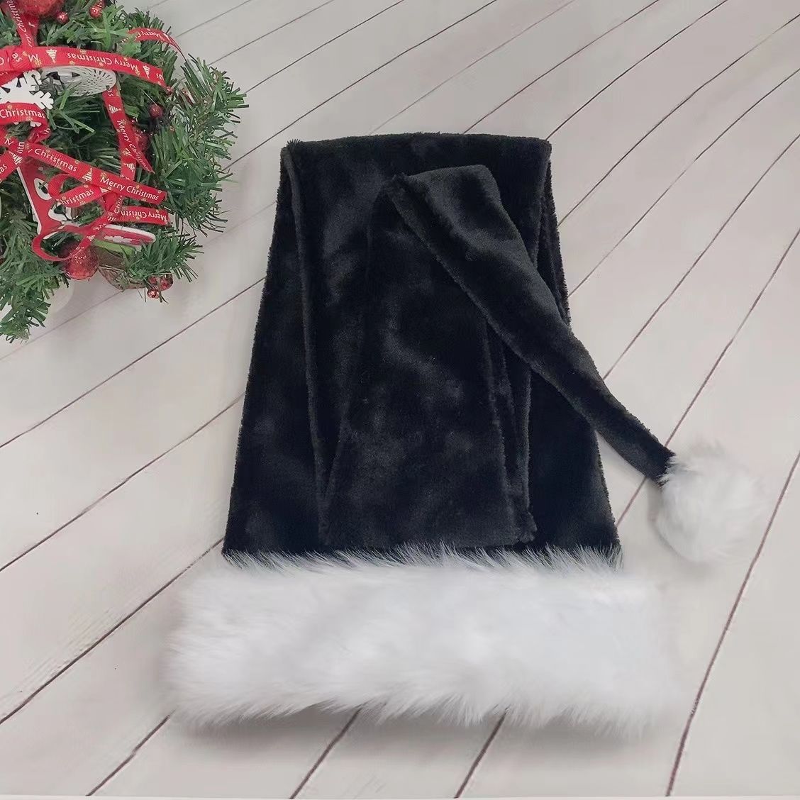 Extra Long Christmas Santa Hat Plush Christmas Decorations White Xmas Claus Cap For Party Costume