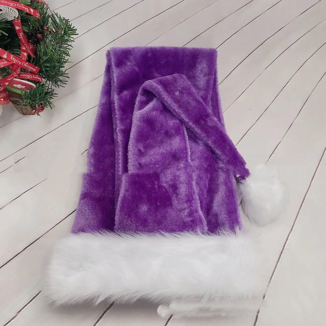 Extra Long Christmas Santa Hat Plush Christmas Decorations White Xmas Claus Cap For Party Costume