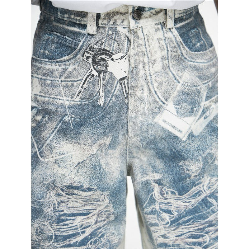 American Retro 3D Printed Patterned Machete Jeans For Men